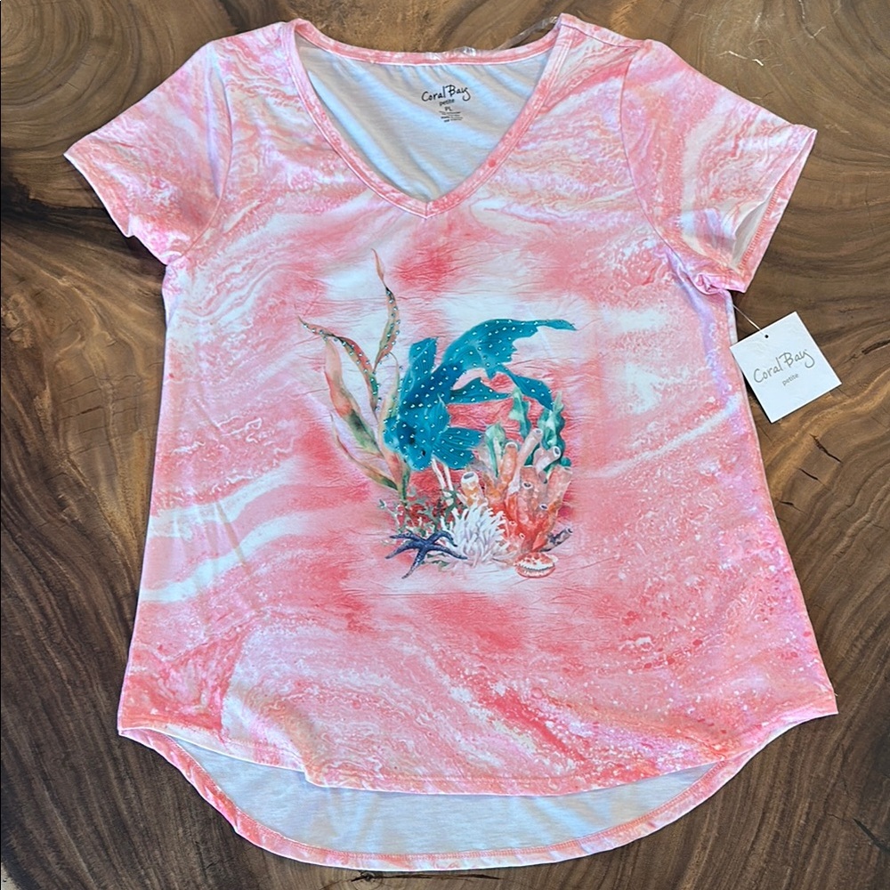 Coral Bay Petite Embellished Beta Fish Print Top